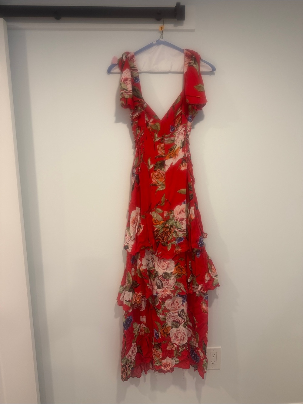 AFRM Red Floral Ruffle Tier Maxi Dress